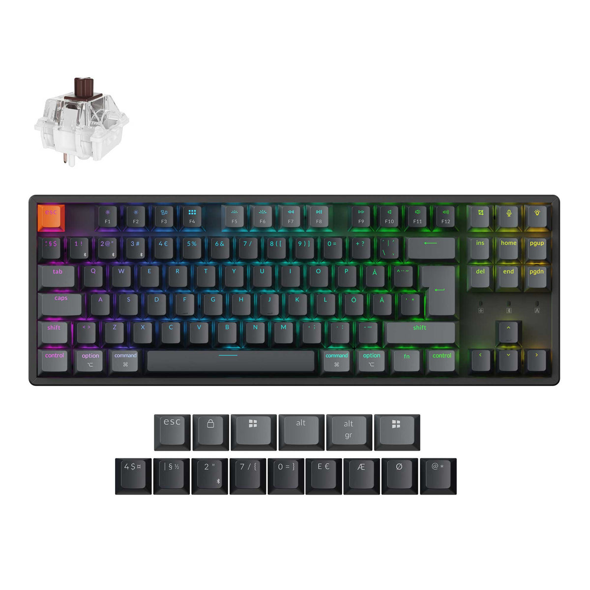 Keychron K8 QMK teclado Universal USB + RF Inalámbrico + Bluetooth Nórdico Negro (K8X-J3Z-BO)