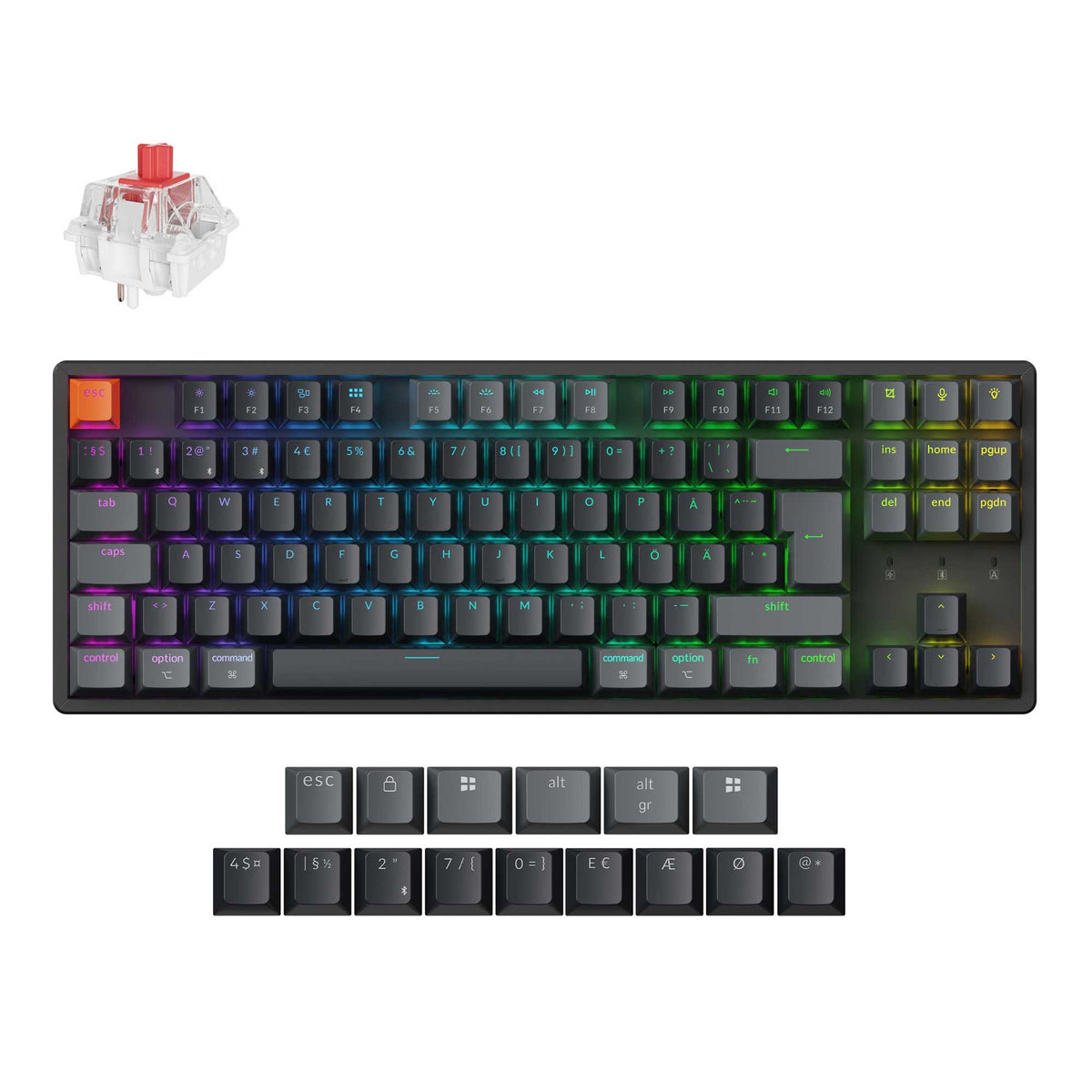 Keychron K8 QMK teclado Universal USB + RF Inalámbrico + Bluetooth Nórdico Negro (K8X-J1Z-BO)