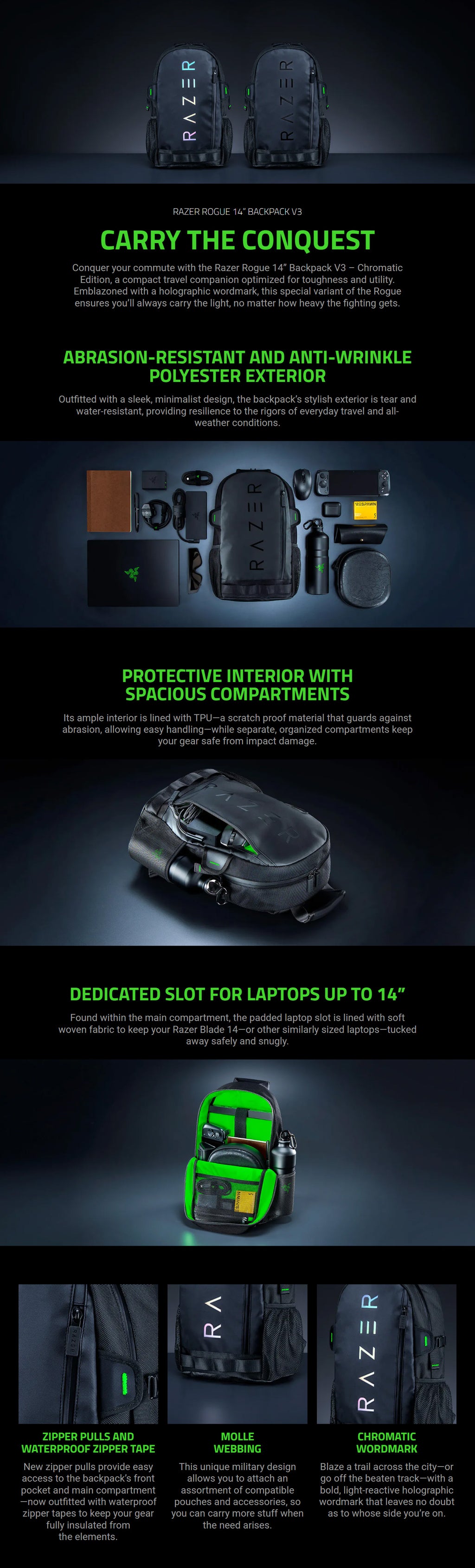 Razer Rogue V3 mochila Negro Poliéster, Poliuretano termoplástico (RC81-03630116-0000) (3)
