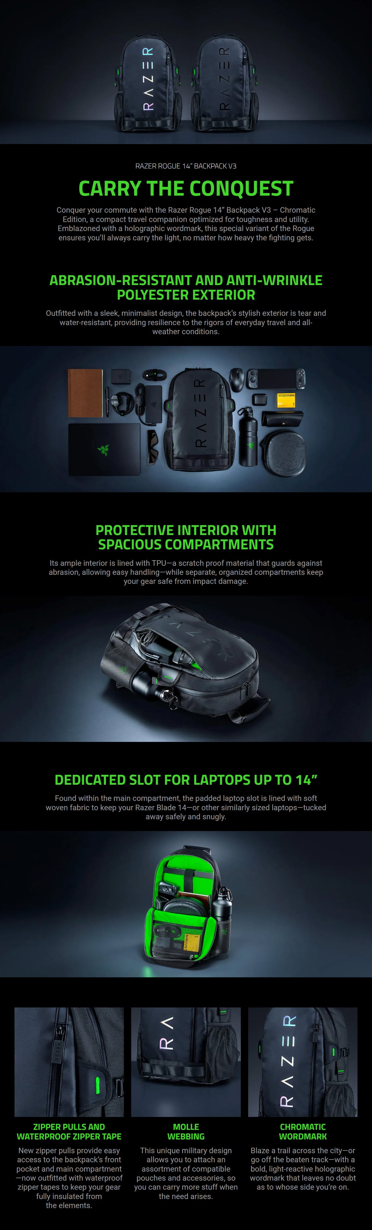 Razer Rogue V3 mochila Negro Poliéster, Poliuretano termoplástico (RC81-03630116-0000) (3)