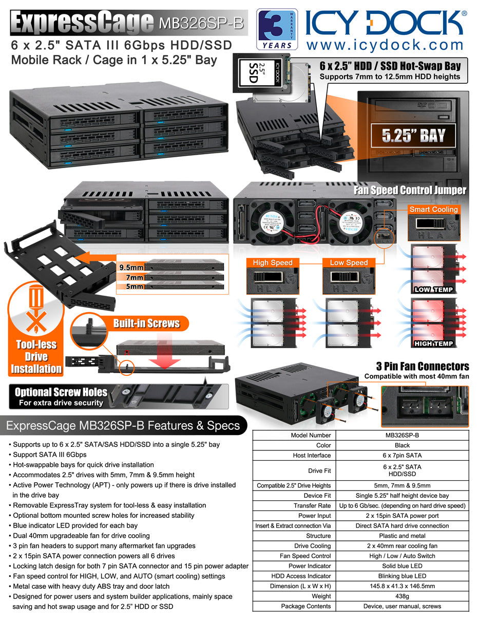 ICY Dock ExpressCage MB326SP-B - hus t