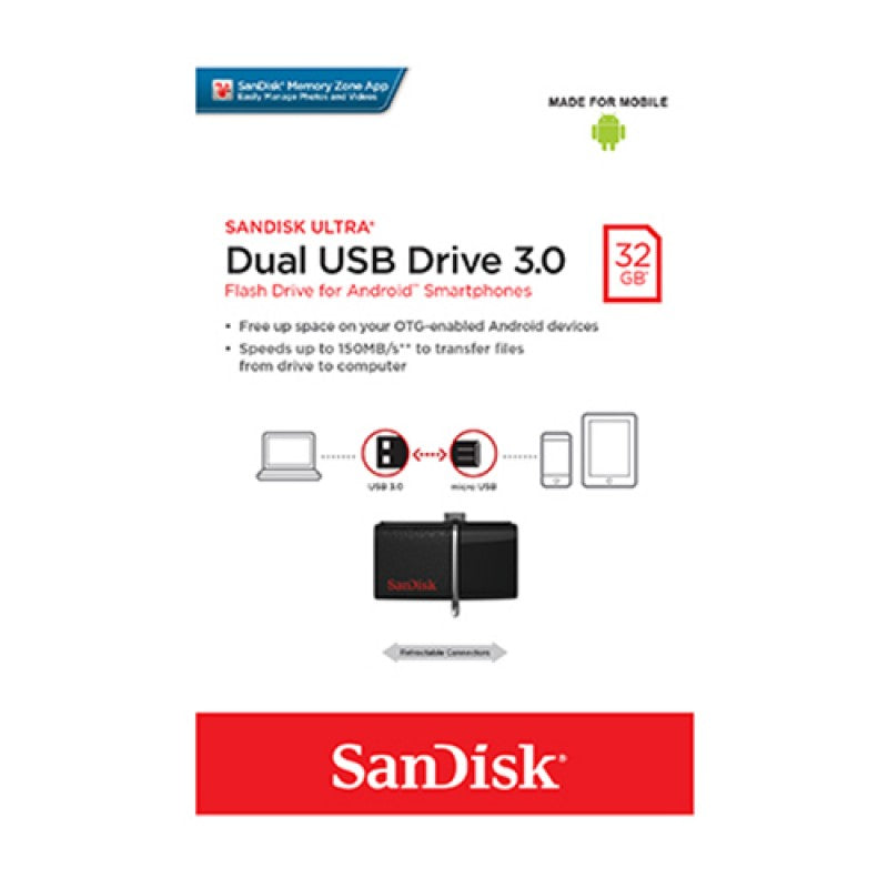 SanDisk Ultra Dual - Unidad flash USB - 32GB - USB3.0 / micro USB (3)