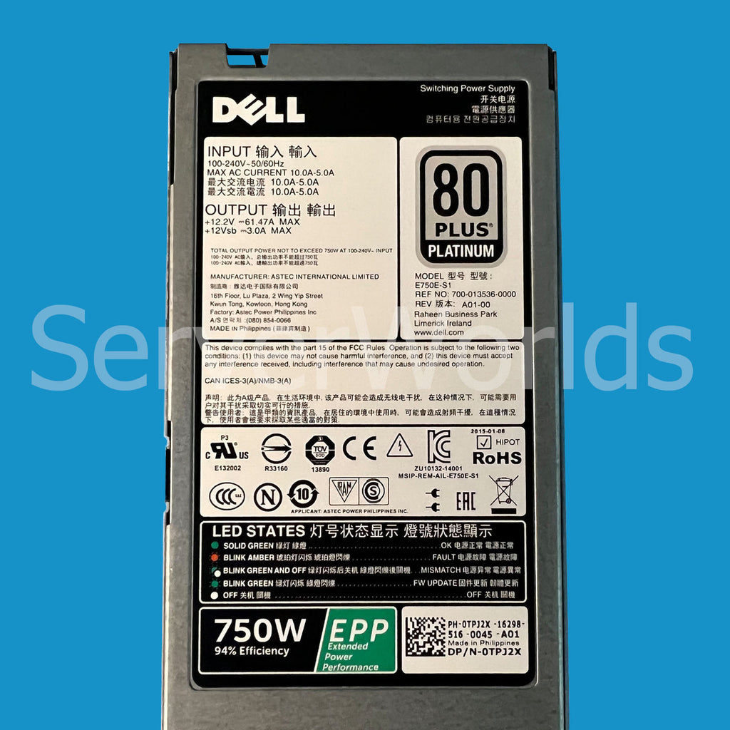 Dell Fuente de alimentación 750W redundante TPJ2X-RFB – Reacondicionado (2)