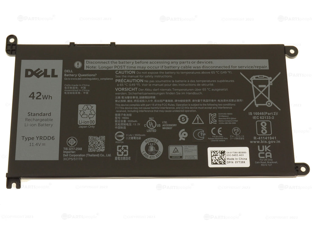 Dell Portátil de iones de litio 3 celdas 42Wh YT39X