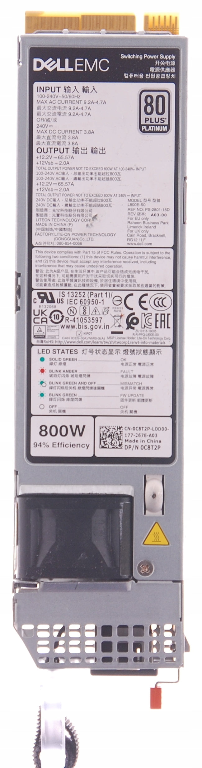 Dell PowerEdge Fuente de alimentación 800W para G15 0C8T2P-RFB – Reacondicionado