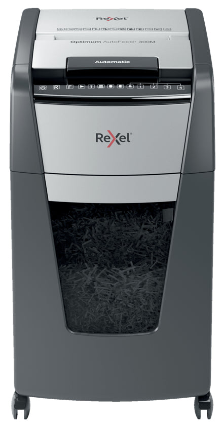 Rexel Optimum AutoFeed+ 300M triturador de papel Microcorte 55 dB 23 cm Negro, Plata