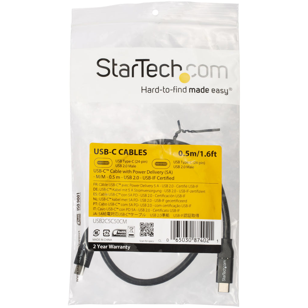 StarTech.com USB2C5C50CM cable USB 0,5 m 0,48 Gbit/s 100 W Negro (5)