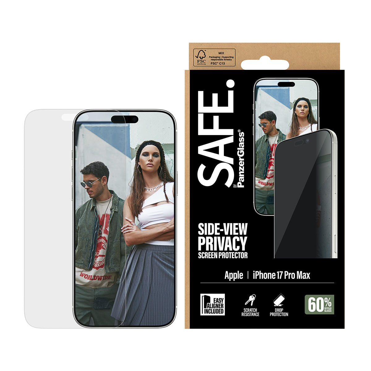 PanzerGlass SAFE. by ® 2-Way Privacy Screen Protector iPhone 17 Pro Max | Ultra-Wide Fit w. EasyAligner Protector de pantalla Apple 1 pieza(s) (2)