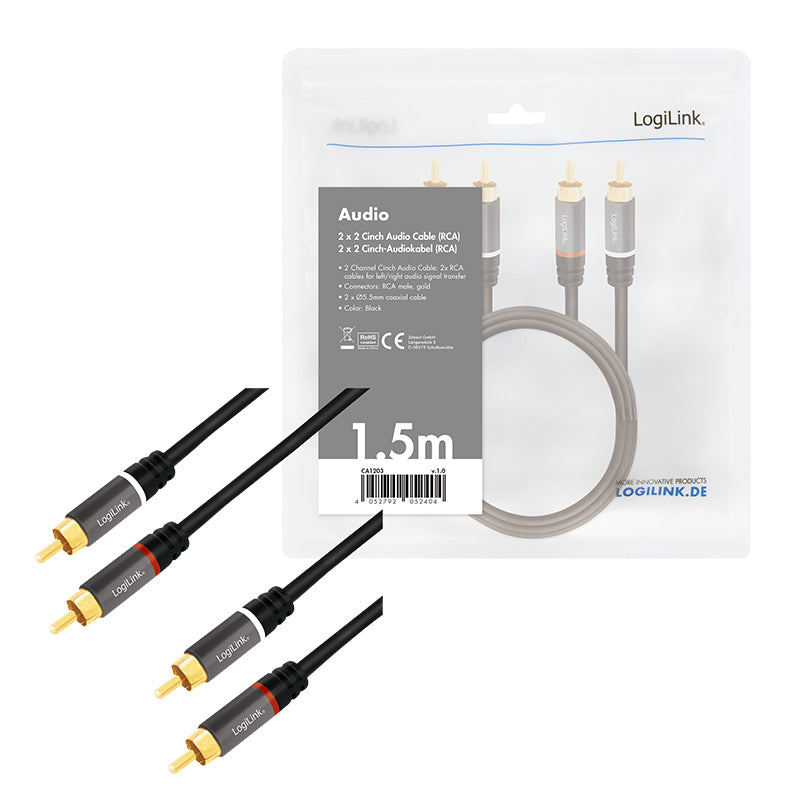LogiLink CA1203 cable de audio 1,5 m 2 x RCA Negro (6)