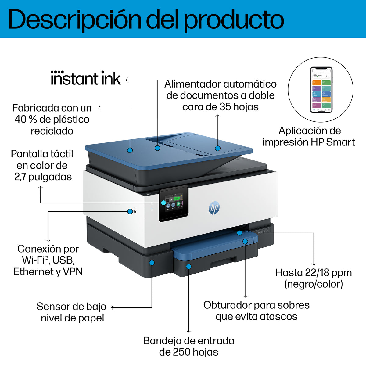HP OfficeJet Pro 9125e All-in-One Prntr Inyección de tinta térmica A4 4800 x 1200 DPI 22 ppm Wifi (5)