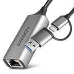 Axagon ADE-TXCA Gigabit Ethernet Adapter USB-C+ USB-A - titangrau - Adapter - Digital/Daten 1000 Mbit/s