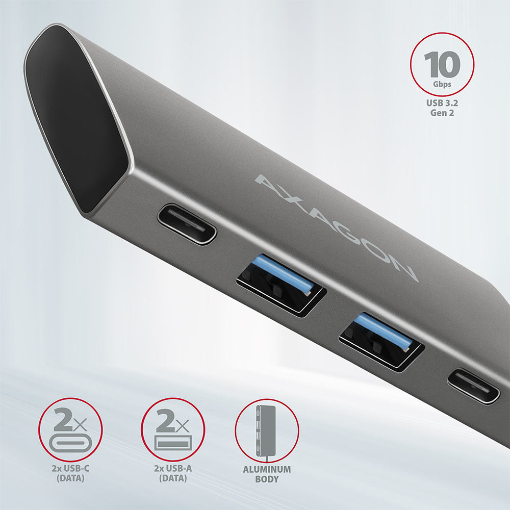 Axagon HMC-4G2 hub de interfaz USB 3.2 Gen 2 (3.1 Gen 2) Type-C 10000 Mbit/s Gris (4)