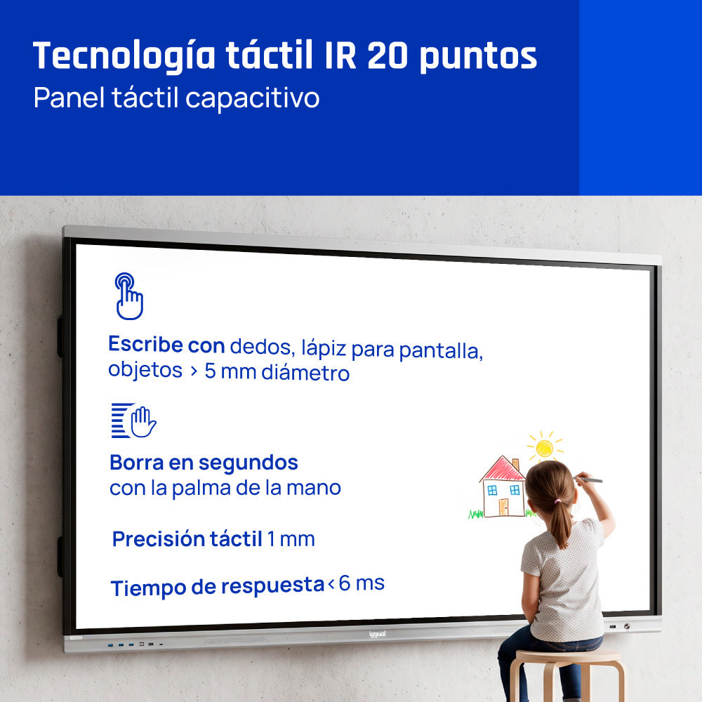 iggual Orchid 75" Panel plano interactivo 190,5 cm (75") LED Wifi 400 cd / m² 4K Ultra HD Negro Pantalla táctil Procesador incorporado Android (4)