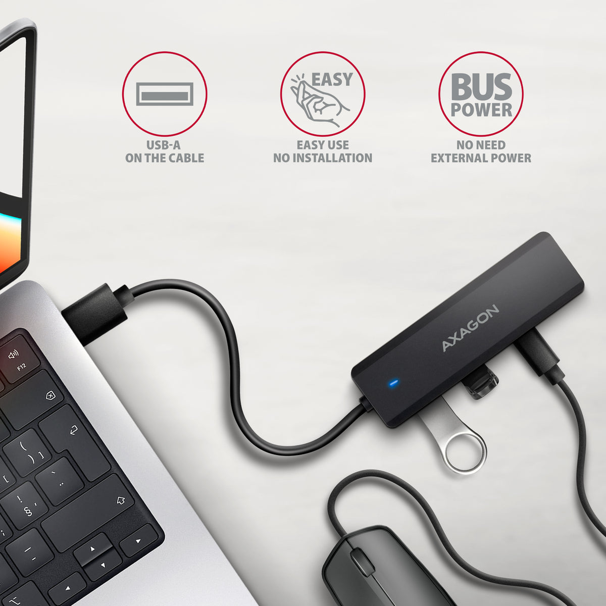 Axagon HUE-C2A hub de interfaz USB 3.2 Gen 1 (3.1 Gen 1) Type-A 5000 Mbit/s Negro (4)