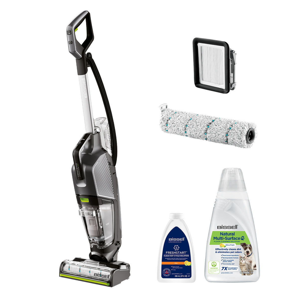 Bissell CrossWave HydroSteam PET Select Aspiradora vertical Corriente alterna Seca y húmeda Sin bolsa 0 L 1100 W Gris