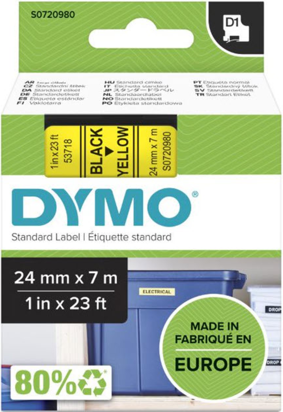 Cinta D1 Dymo LM 24 mm x 7 m amarillo