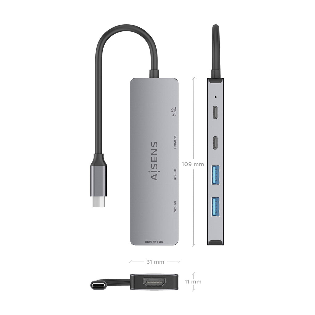 AISENS ASUC-5P028-GR base para portátil y replicador de puertos Alámbrico USB 3.2 Gen 1 (3.1 Gen 1) Type-C (5)