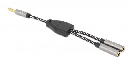 Manhattan 356114 cable de audio 0,15 m 3,5mm 2 x 3.5mm Negro, Plata (3)