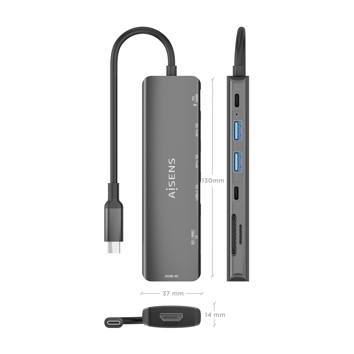 AISENS ASUC-7P026-GR base para portátil y replicador de puertos Alámbrico USB 3.2 Gen 1 (3.1 Gen 1) Type-C (5)