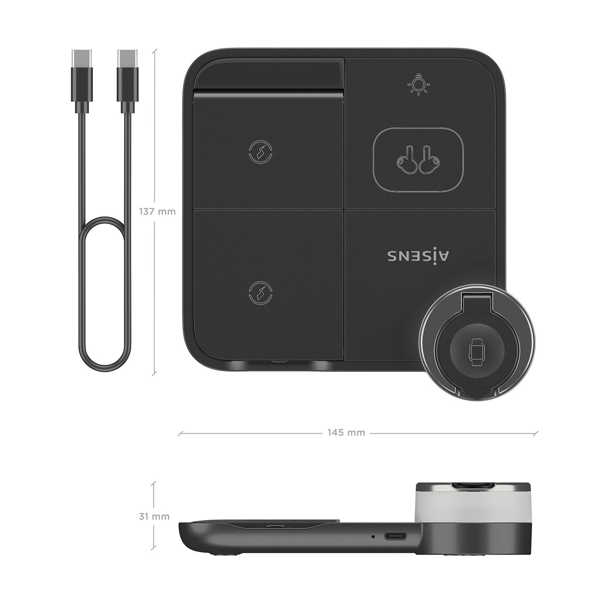 AISENS ASCH-15W4WC062-BK cargador de dispositivo móvil Auriculares, Smartphone, Reloj inteligente Cargador inalámbrico Interior (6)