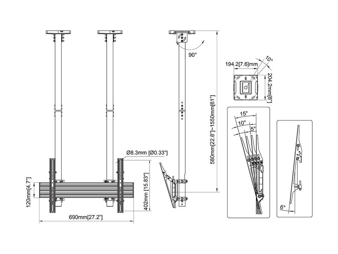 Multibrackets 4660 soporte para pantalla de señalización 2,54 m (100") Negro (6)