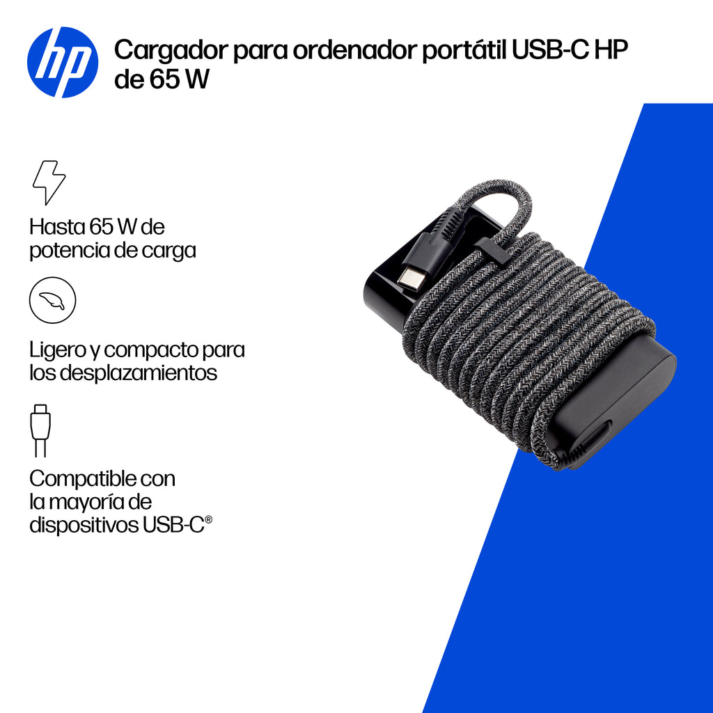 HP 65W USB-C Laptop Charger adaptador e inversor de corriente Interior Negro (6)