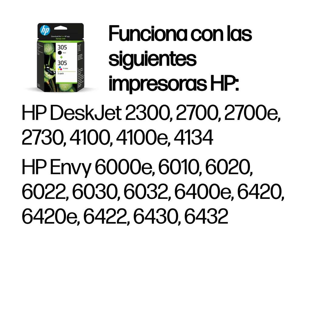 HP 305 2-Pack Tri-color/Black Original Ink Cartridge cartucho de tinta 2 pieza(s) Rendimiento estándar Negro, Cian, Magenta, Amarillo (3)