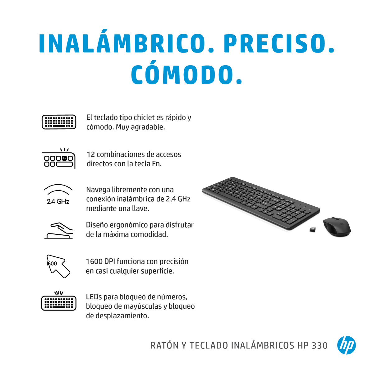 HP 300 Wireless Mouse and Keyboard Combination teclado Ratón incluido Universal RF inalámbrico Negro (7)
