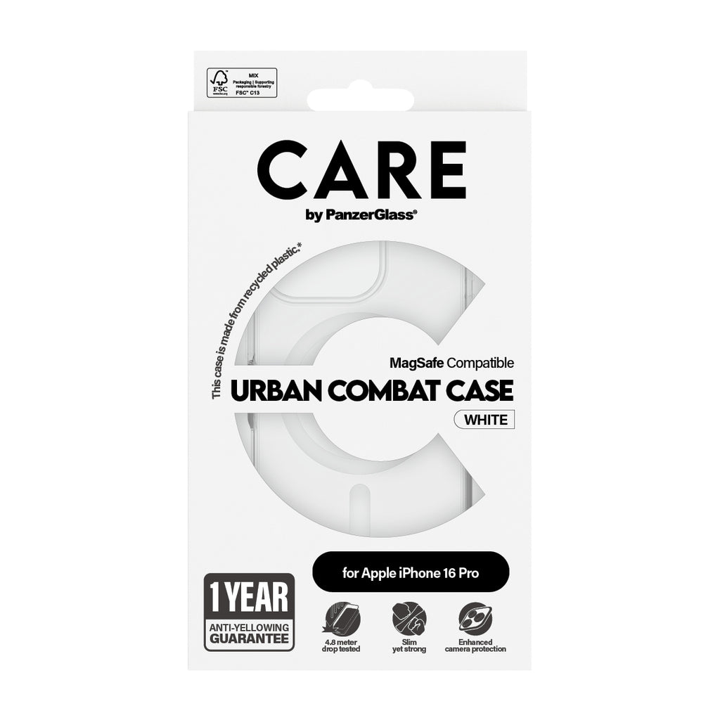 PanzerGlass CARE™ by ® Urban Combat Case Transparent w. White MagSafe iPhone 16 Pro funda para teléfono móvil Transparente (3)