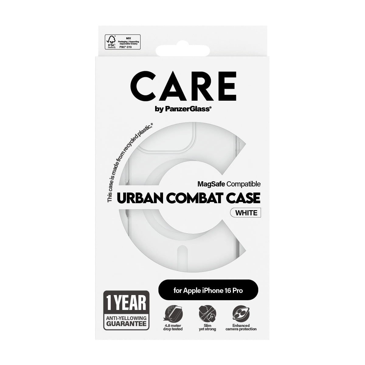 PanzerGlass CARE™ by ® Urban Combat Case Transparent w. White MagSafe iPhone 16 Pro funda para teléfono móvil Transparente (3)
