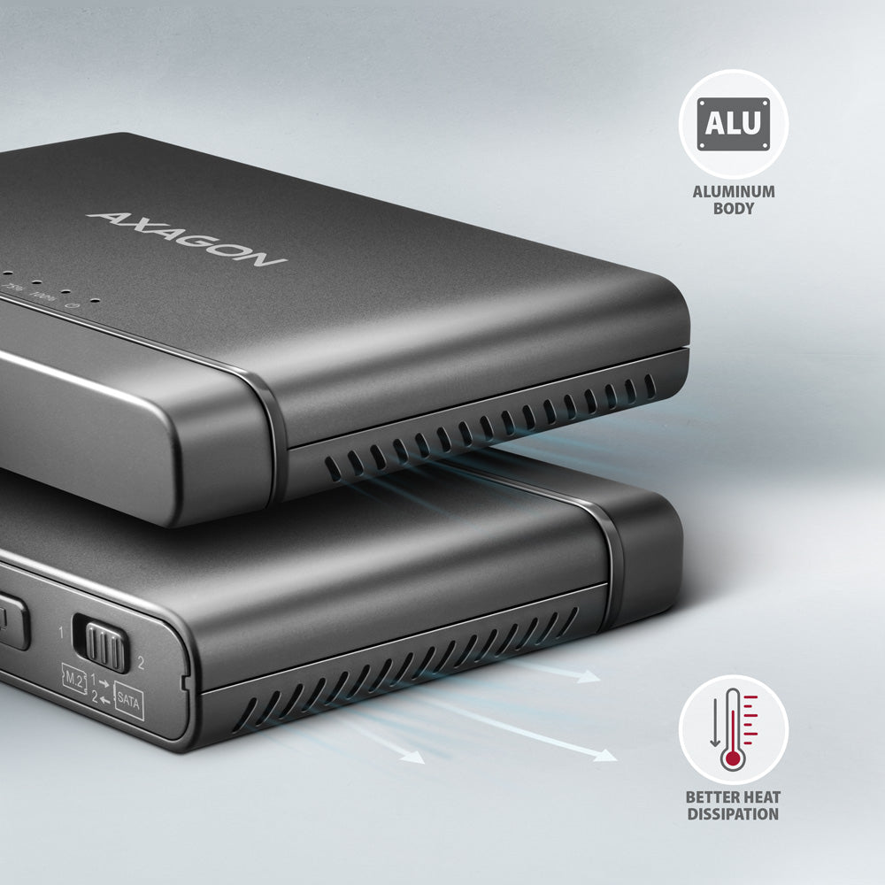 Axagon ADSA-CC USB-C 10Gbps - NVMe M.2 SSD & SATA 2.5/3.5 SSD/HDD CLONE MASTER 2 - Digital/Daten - NVMe USB 3.2 Gen 2 (3.1 Gen 2) Type-C Negro (6)