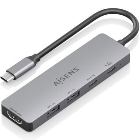 AISENS ASUC-5P028-GR base para portátil y replicador de puertos Alámbrico USB 3.2 Gen 1 (3.1 Gen 1) Type-C