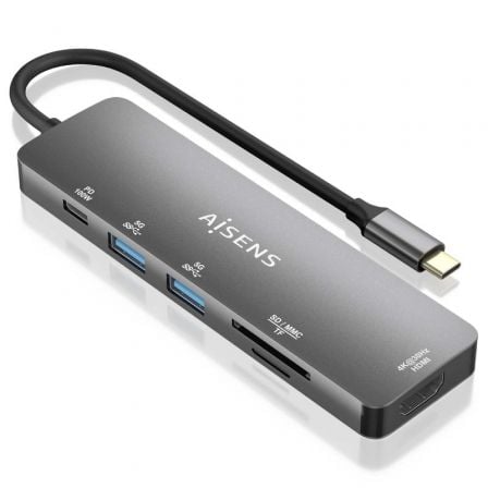 AISENS ASUC-6P016-GR base para portátil y replicador de puertos Alámbrico USB 3.2 Gen 1 (3.1 Gen 1) Type-C