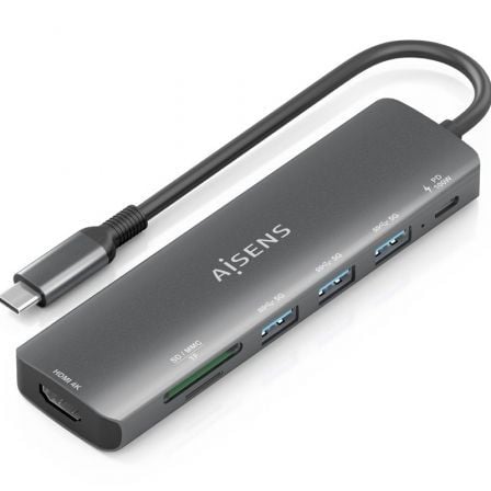 AISENS ASUC-7P025-GR base para portátil y replicador de puertos Alámbrico USB 3.2 Gen 1 (3.1 Gen 1) Type-C
