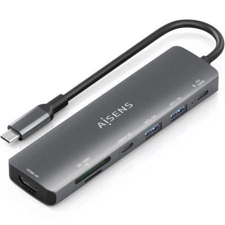 AISENS ASUC-7P026-GR base para portátil y replicador de puertos Alámbrico USB 3.2 Gen 1 (3.1 Gen 1) Type-C