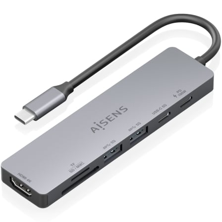 AISENS ASUC-7P048-GR base para portátil y replicador de puertos Alámbrico USB 3.2 Gen 1 (3.1 Gen 1) Type-C