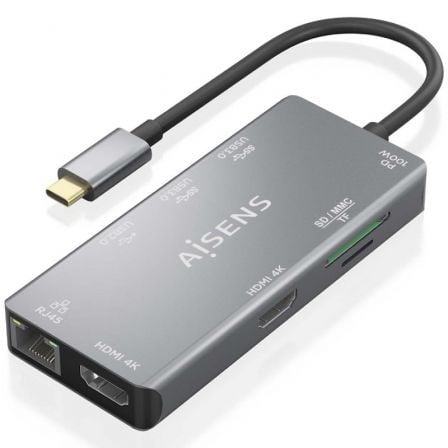 AISENS ASUC-9P018-GR base para portátil y replicador de puertos Alámbrico USB 3.2 Gen 1 (3.1 Gen 1) Type-C