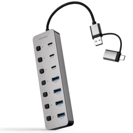 Nanocable 10.16.4510 hub de interfaz USB 3.2 Gen 1 (3.1 Gen 1) Type-A + Type-C 5000 Mbit/s Plata