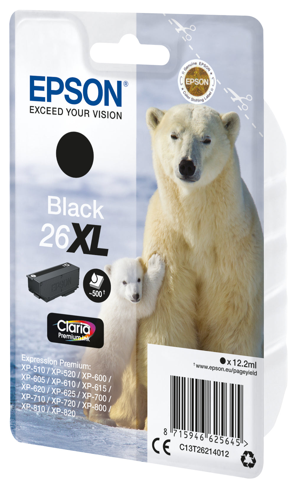 Epson C13T26214012 - 12.2 ml, XL, negro, original, blíster, cartucho de tinta, para Expression Premium XP-510, 520, 600, 605, 610, 615, 620, 625, 700, 710, 720, 800, 810, 820