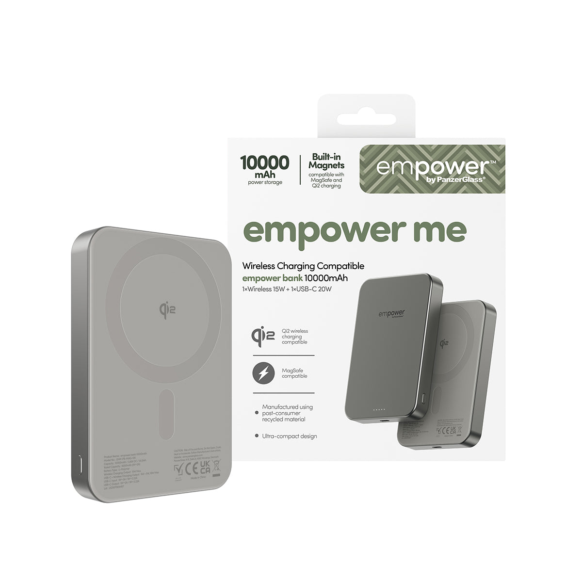 PanzerGlass empower™ by ® empower™ Bank | 10000mAh | Titanium Cargador inalámbrico Titanio (2)