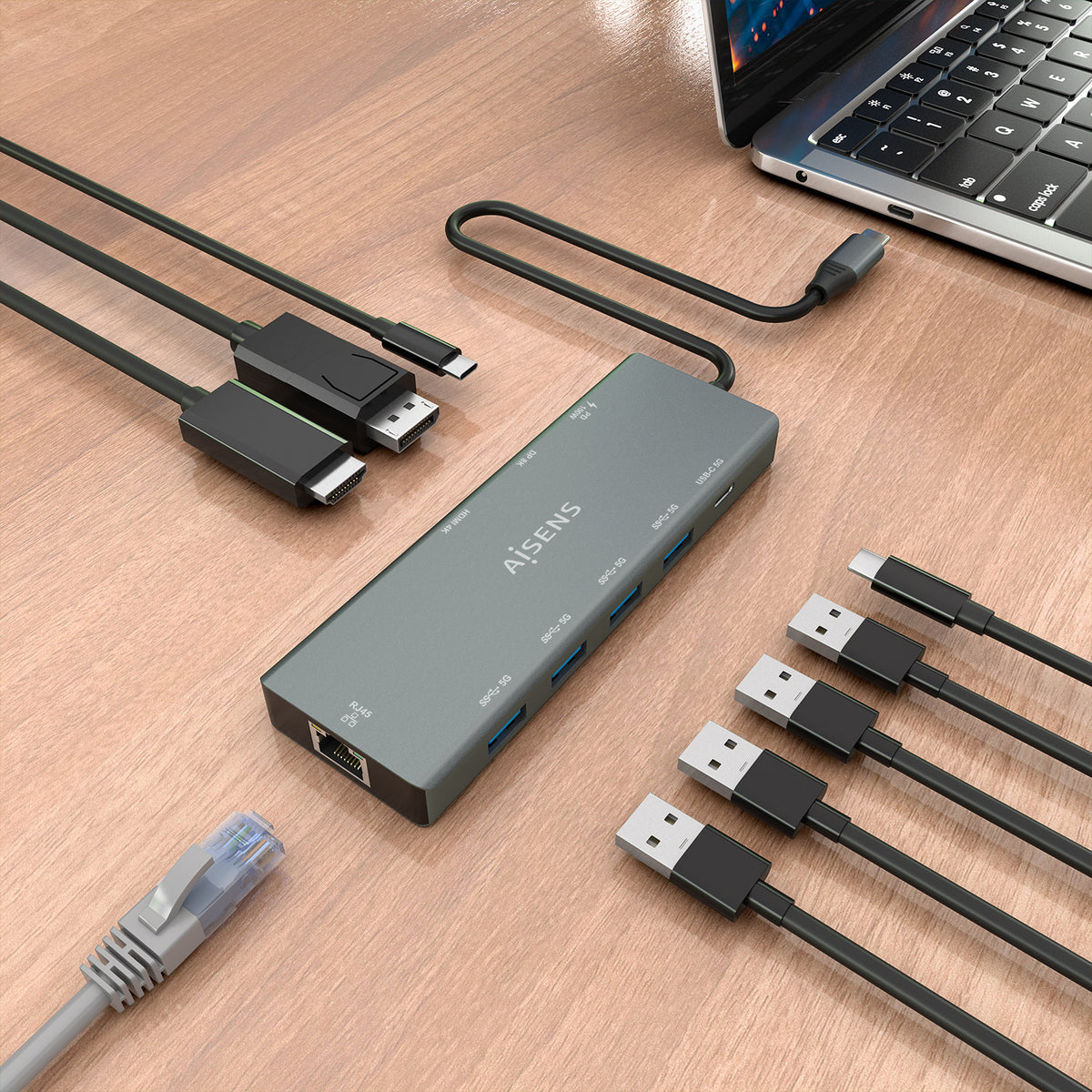 AISENS ASUC-9P051-GR base para portátil y replicador de puertos Alámbrico USB 3.2 Gen 1 (3.1 Gen 1) Type-C (7)