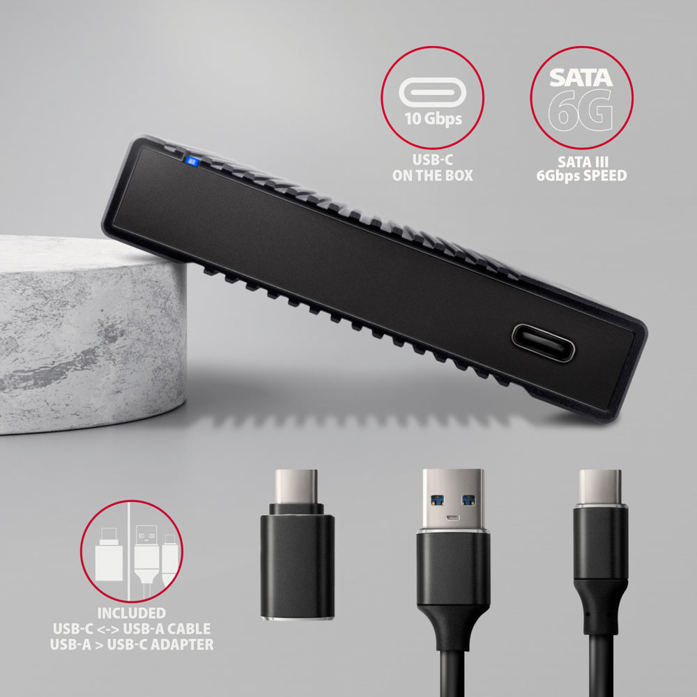Axagon EE25-GTR USB-C 3.2 Gen 2 - SATA 6G 2.5\" externes Festplattengehäuse geriffelt Carcasa de disco duro/SSD Negro 2.5" (5)