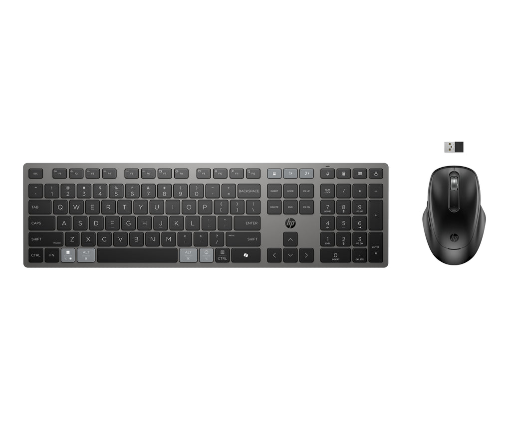 HP 725 Multi-Device Rechargeable Wireless Keyboard and Mouse Combo teclado Ratón incluido Oficina RF Wireless + Bluetooth Negro (2)