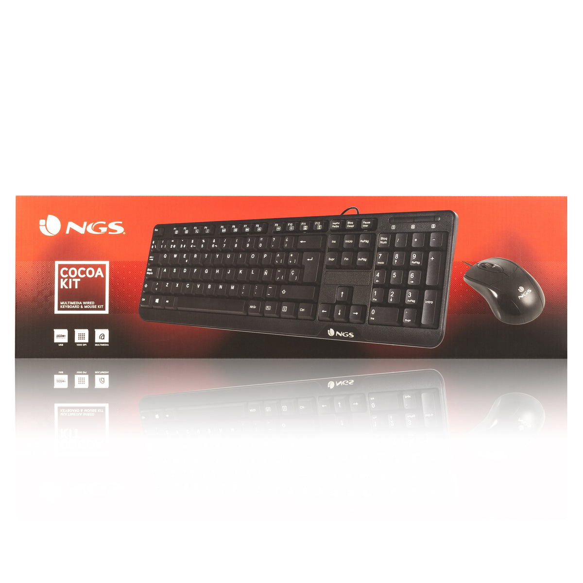 NGS Cocoa Kit, QWERTY, ES teclado Ratón incluido Universal USB Negro (8)