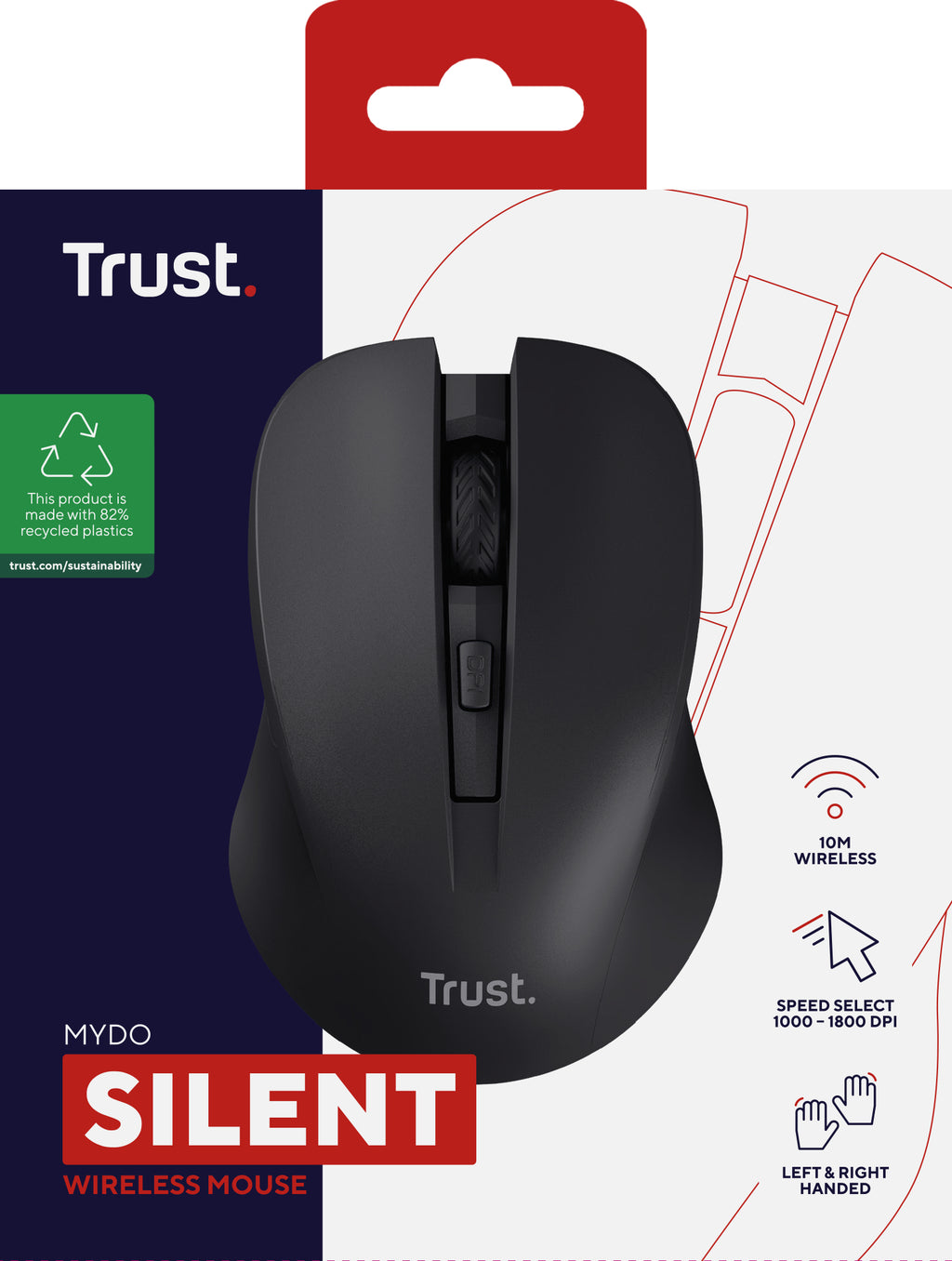 Trust Mydo ratón Oficina Ambidextro RF inalámbrico Óptico 1800 DPI (25084)