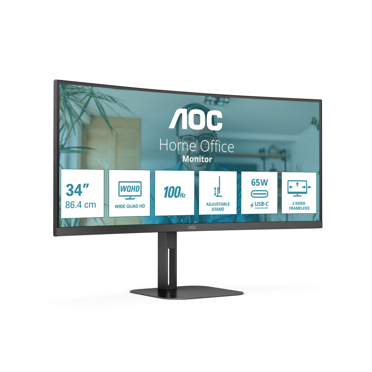 AOC V5 CU34V5C/BK pantalla para PC 86,4 cm (34") 3440 x 1440 Pixeles Wide Quad HD LED Negro (3)