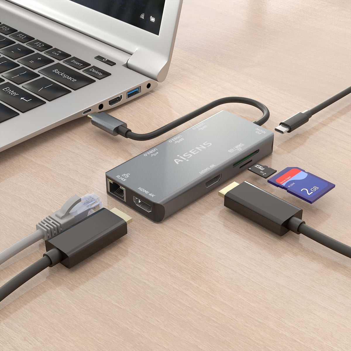 AISENS ASUC-9P018-GR base para portátil y replicador de puertos Alámbrico USB 3.2 Gen 1 (3.1 Gen 1) Type-C (6)