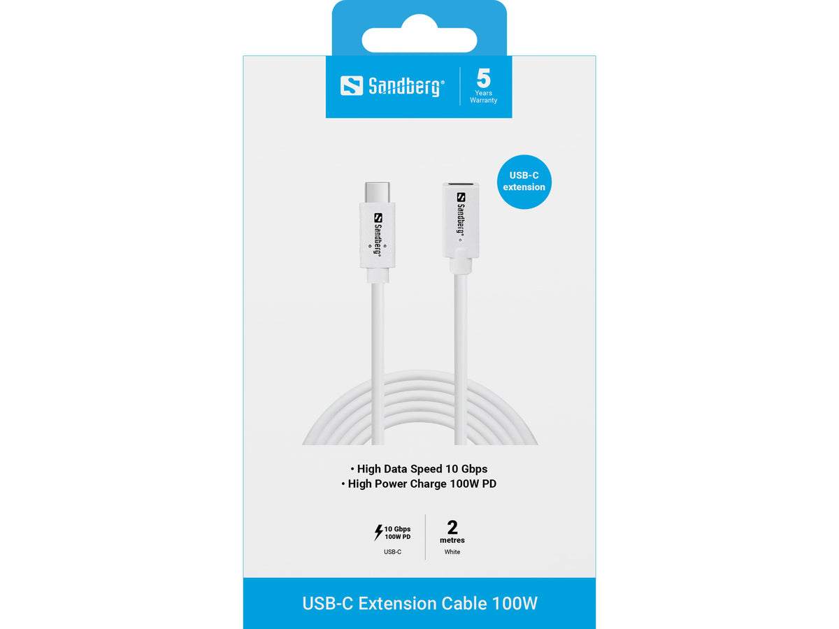 Sandberg 136-55 cable USB USB 3.2 Gen 2 (3.1 Gen 2) 200 m USB C 10 Gbit/s 100 W Blanco (3)