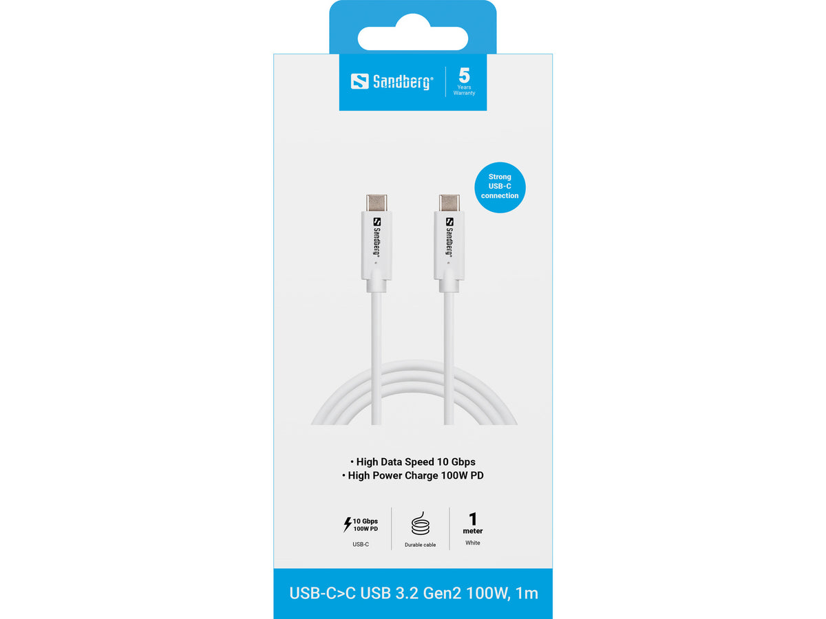 Sandberg 136-53 cable USB USB 3.2 Gen 2 (3.1 Gen 2) 100 m USB C 10 Gbit/s 100 W Blanco (3)