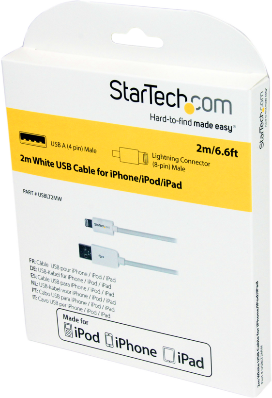 Startech USBLT2MW - Blanco, Cable Lightning, Lightning macho a USB macho, 2 m (3)